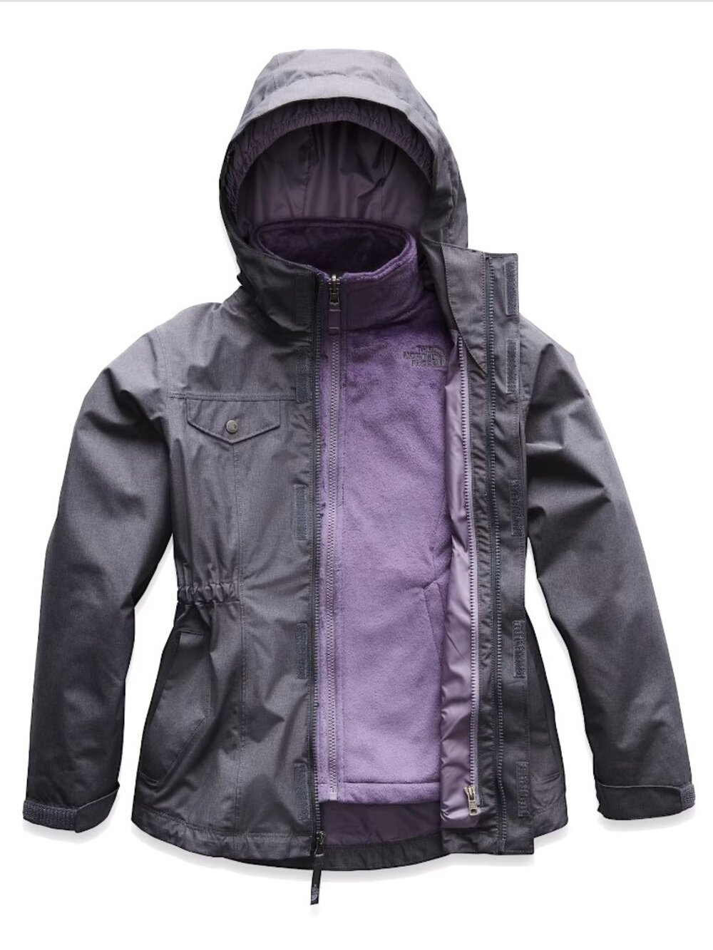 Girls North Face DryVent Purple Hooded 2 In 1 Winter Ski Jacket Fleece